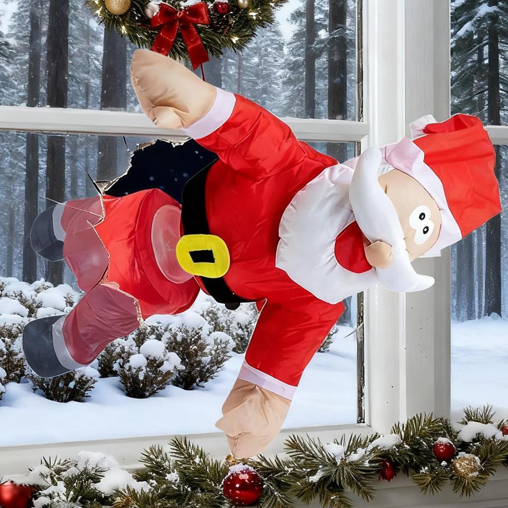 Christmas Crashing Animated Decoration Smashing Santa Reindeer Decoration Sound Activation Decor with Broken Glass Sticker and