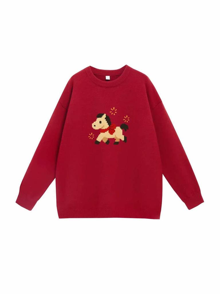 Zodiac Year Red Sweater: Stylish Couples' Knitwear for Autumn/Winter