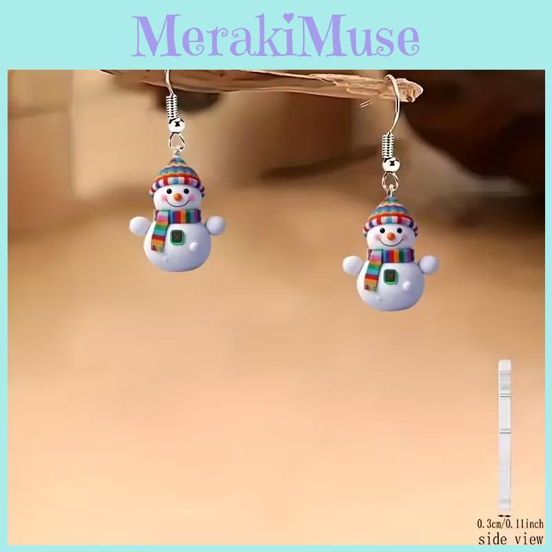 Festive Snowman Acrylic Character Earrings With 925 Silver Posts For Holiday Gift