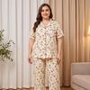 Großformatige Damen Sommer Dünnes Bedrucktes Kurzarm Pyjama-Set Bequeme Haus-Loungewear