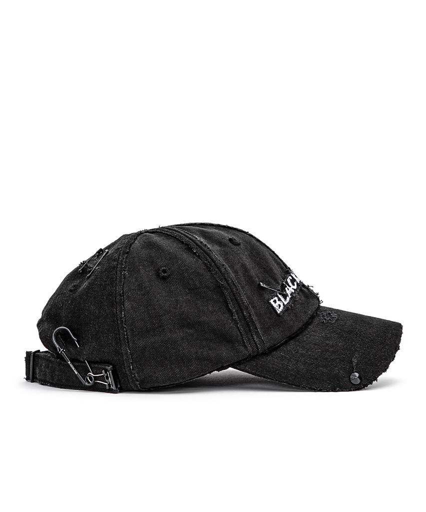 BLACKBLOND Vividi Cross Damage Custom Denim Cap (Black)