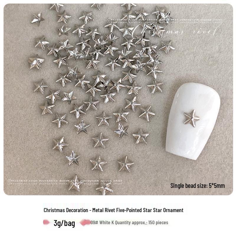 3D Hollow Gold & Silver Five-Pointed Star Metal Rivets for Christmas Nail Art