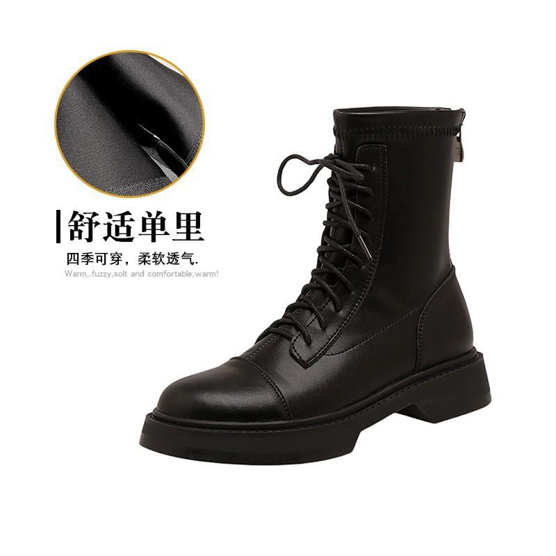 Autumn and winter new leather British style short boots thick-soled Martin boots inner heightening elastic boots thin boots