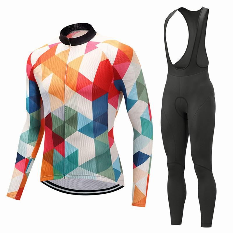 Men Women Cycling Jersey Set Long Sleeve Mountain Road Bike Outfit Breathable Quick Dry