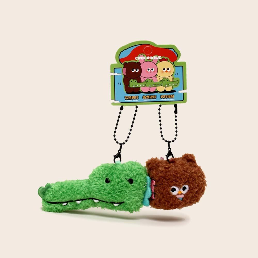 2pcs/set Chick Crocodile Key Ring Funny Friends Bag Charm Green Plush Animal Key Buckle  Ornament