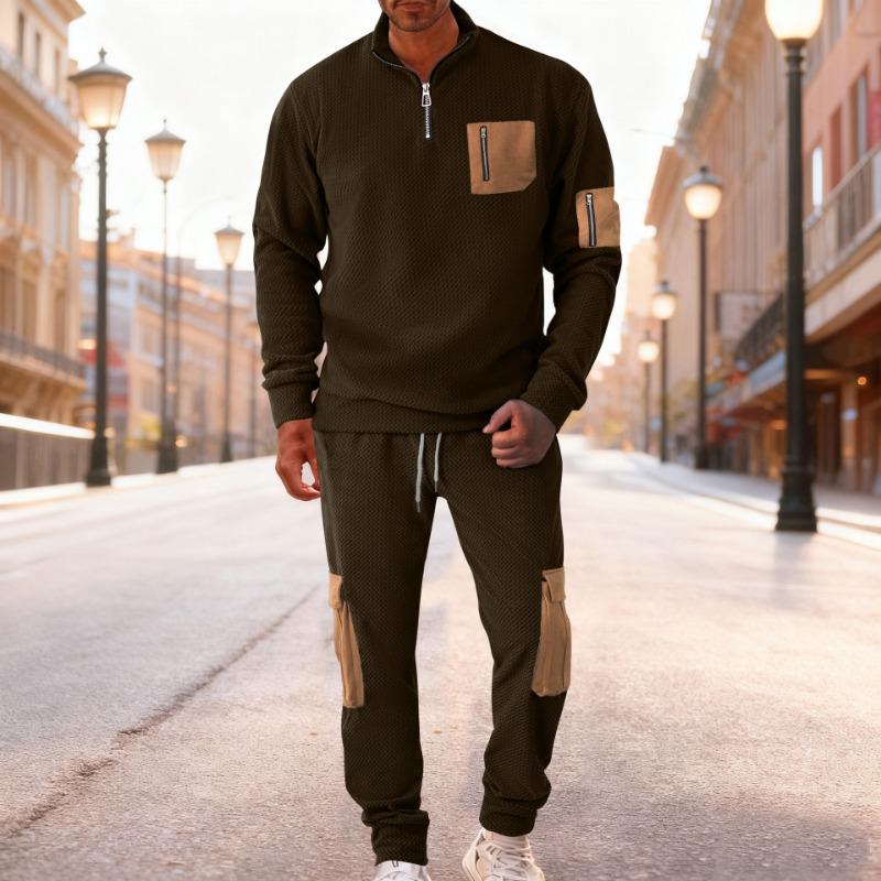 Autumn and Winter New Sweatshirt Pants Men's Casual Suit Polar Fleece Multi-pocket Multi-zipper