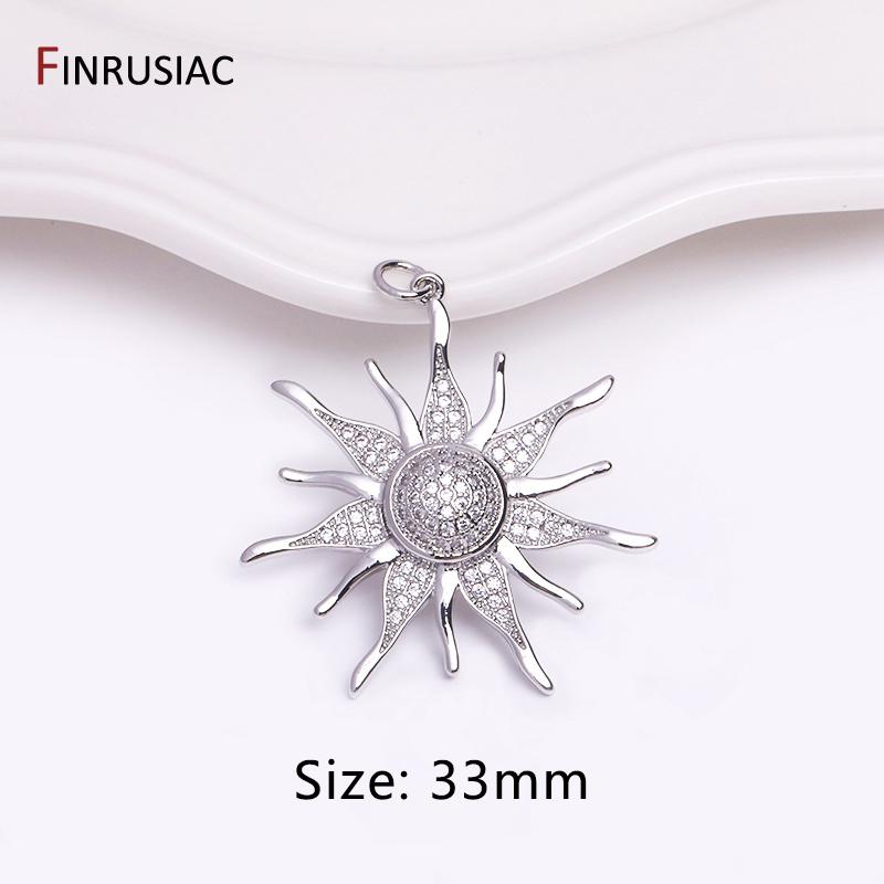 DIY Nacklace Making Supplies Inlaid Zircon Round Sun Charms Gold Plated Brass Sun Pendants For Jewelry Making Accessories