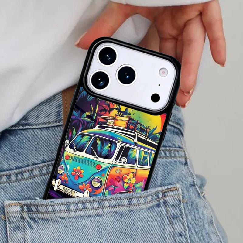 Combi Van Surf Bumper Phone Case for iPhone 16e 15 14 13 12 17 Pro Max Plus Air 17pro Cover Coque