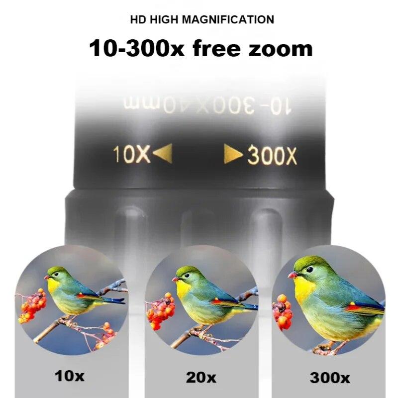 Telescop cu zoom 10-300x40 HD, binoclu portabil puternic, monocular profesional cu rază lungă de vedere nocturnă redusă pentru vânătoare