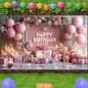 2D Romantic Pink Flower Happy Birthday Backdrop Party Photo Booth Banner