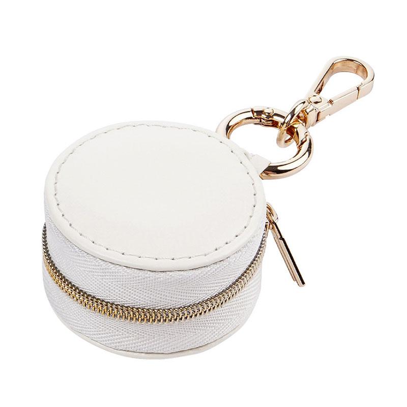 Portable Faux Leather Jewelry Storage Box with Zipper Closure - Compact Round Design, Travel Bag Pendant Earring Ring StorageBox