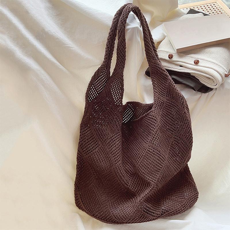 New Trend Women's Bag Crochet Handbag Retro Knitted Solid Color Hollow Top-handle Tote Bag Travel Shopper Shoulder Bag