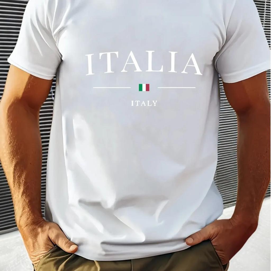 Mens casual Tshirts with Italian patterns and roundneck shortsleeved summer Tshirts featuring the Italian flag pattern