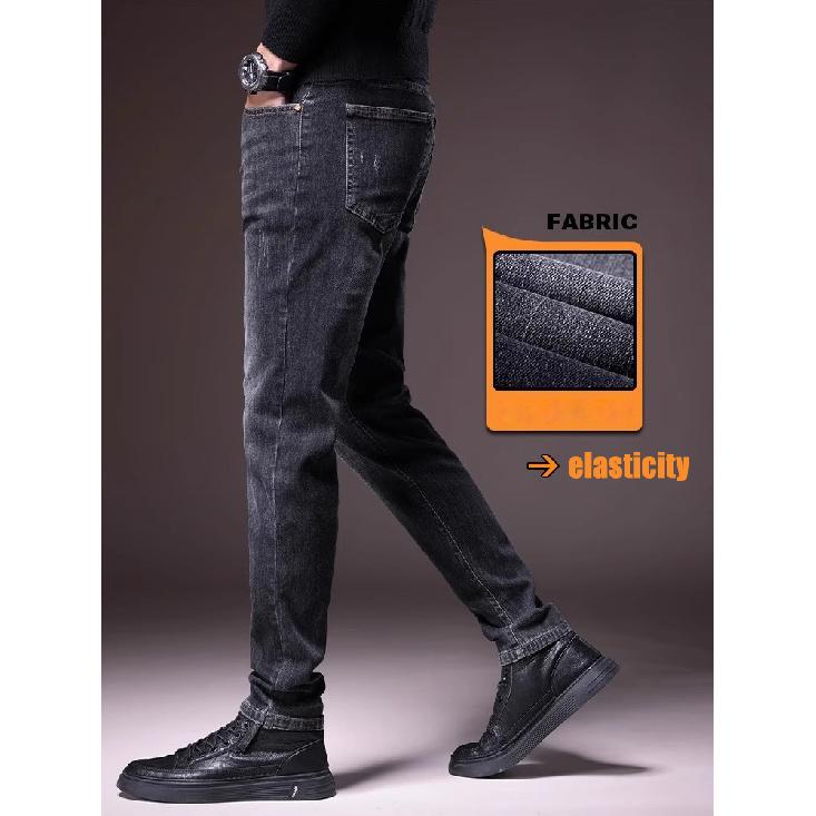 Spring And Autumn Winter New Men'S Plush/Regular Jeans Slimming Straight Stretch Business Versatile Long Pants