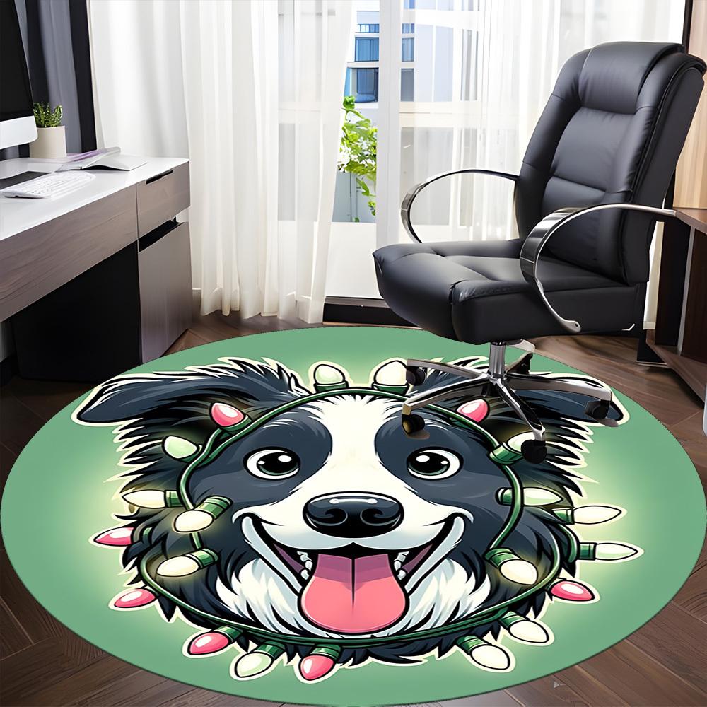 1PC Christmas Dog Office Round Area Rug, Mat Suitable ForOffice, Under Office Chairs Bedroom Living Room Home Decor, Room Deco
