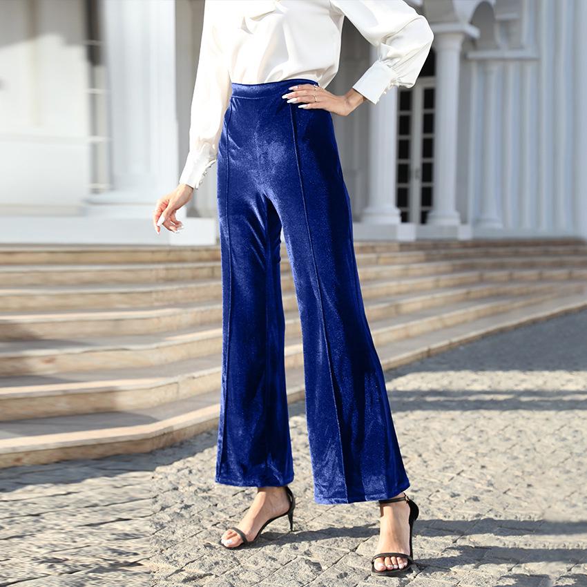 European & American Patchwork Gold Velvet High-Waisted Flare Pants for Women - 2023 Spring/Fall Collection