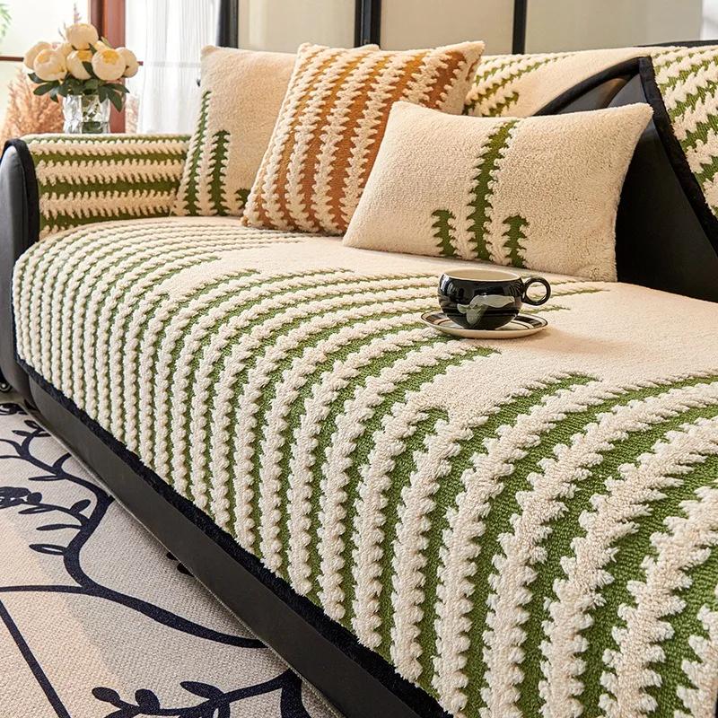 Autumn Plush Sofa Cover for Living Room Solid Color Sofa Cushion L Shaped Sofa Covers Non-Slip Couch Armrest Backrest Mat