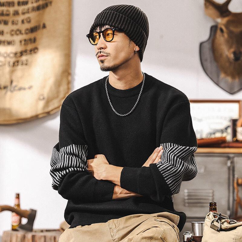 Jielainuo Men s American Retro Heavy Knit Sweater L