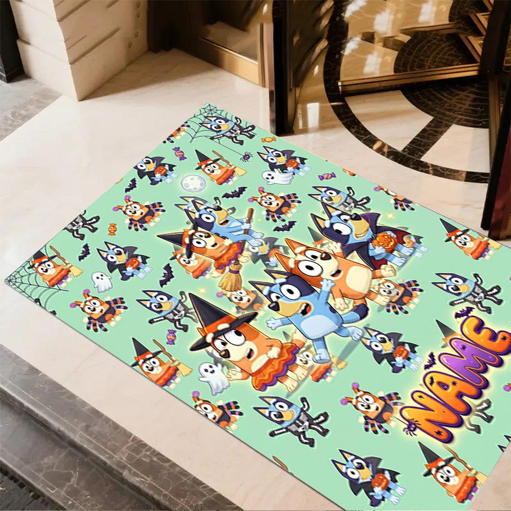Bluey Friends Adventure Personalized Name Floor Rug Office Rug Design for Game Room Bedrooms Balcony Dormitory Antislip Carpet Decorate Offices