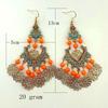 Vintage European & American Style Fan-Shaped Petal Tassel Earrings with Water Drop Oil Painting Flower Design