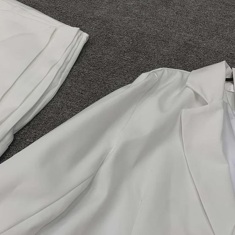Special Offer: White Trousers & Long Sleeve Fashionable Goddess-Style Casual Professional Suit Set