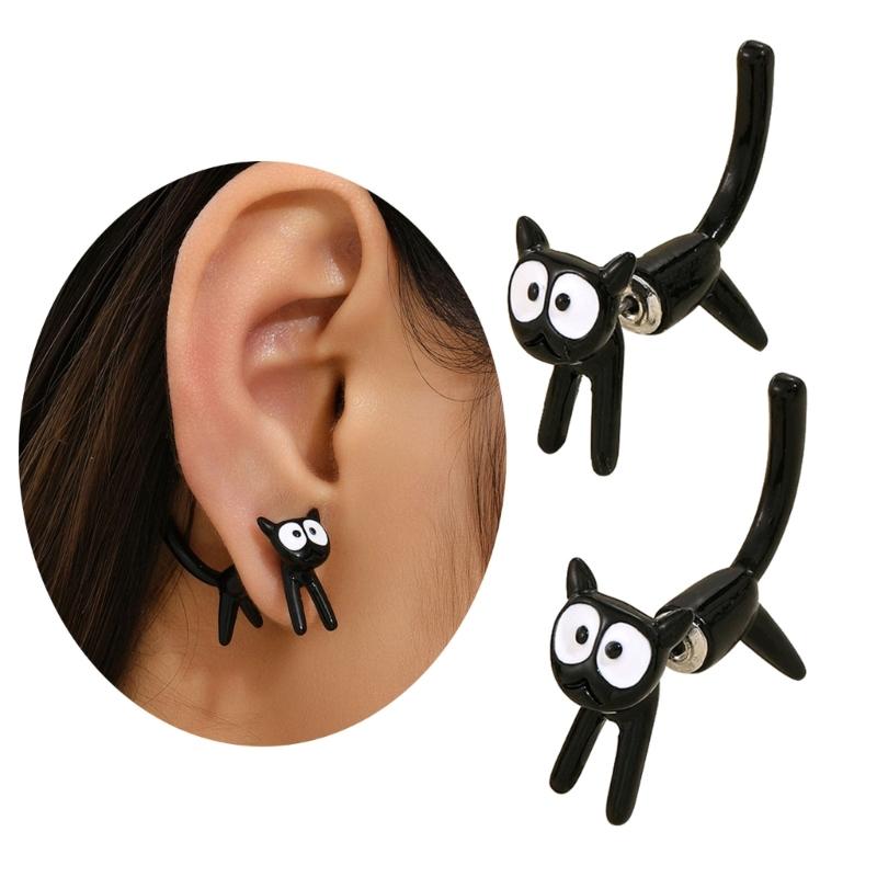 Kitten Animal Insert Earrings for Women Designer Statement Funny Novel Unique Earring Girls Cute Unusual Ear Studs