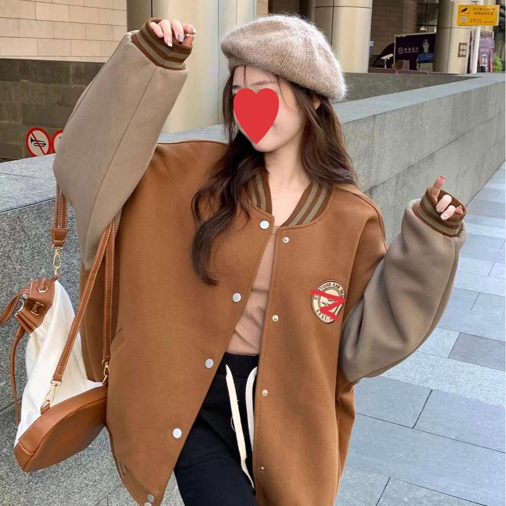 American Retro Embroidered Fleece Baseball Jacket - Loose, Versatile, Age-Reducing Outerwear for Couples - Autumn/Winter