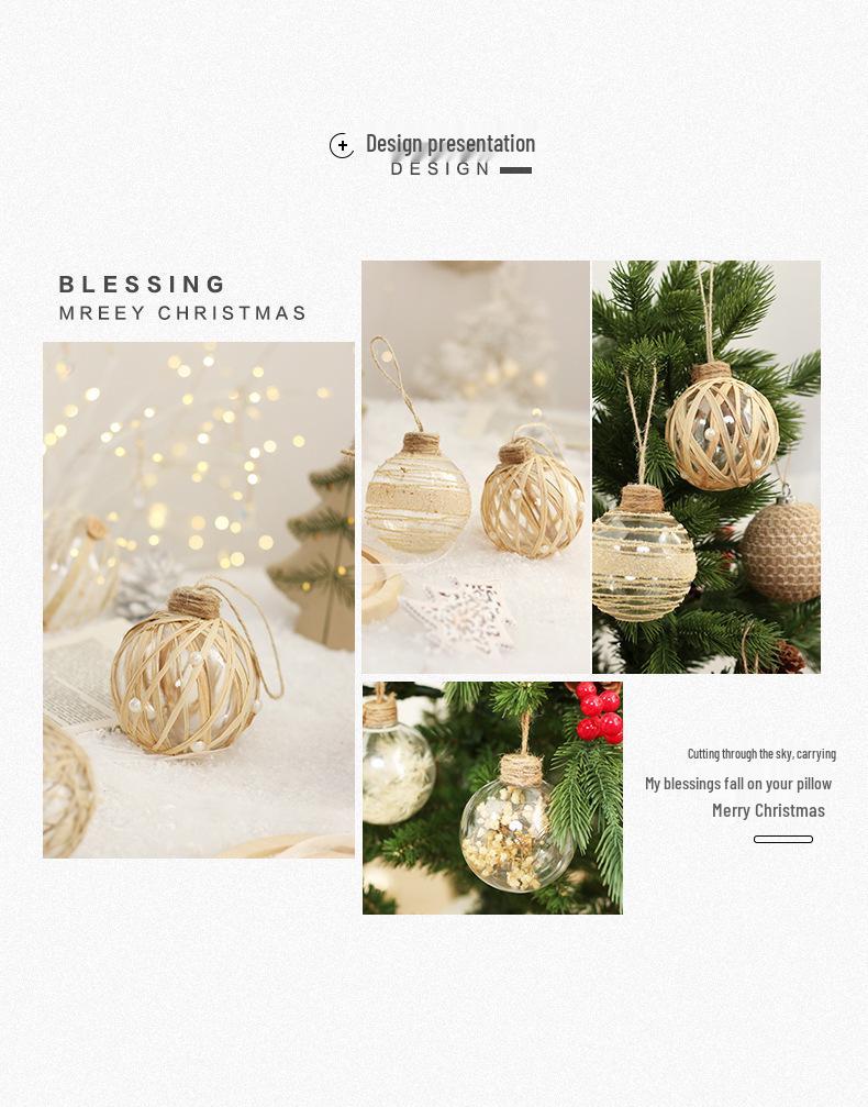 Striped Transparent Linen Christmas Ball Ornaments Set for Tree Decoration