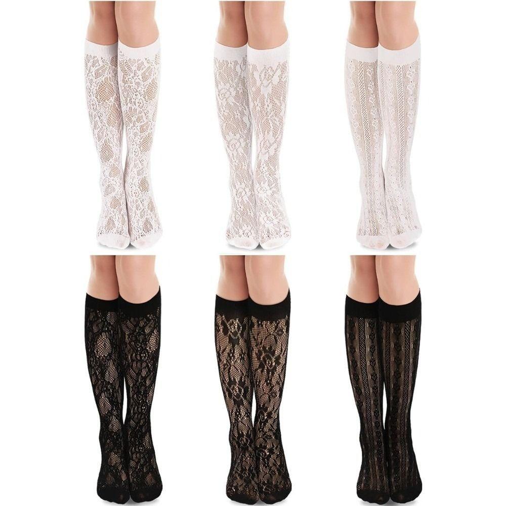 Hollow Lolita Socks Floral Printed Mesh Stockings Cute Calf Long Socks Pair with Skirts