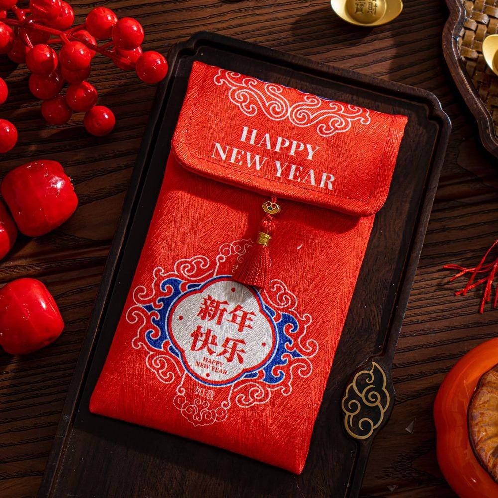 Traditional Chinese New Year Red Envelope Hongbao Blessing God of Wealth Red Pocket Thickened Brocade Embroidered