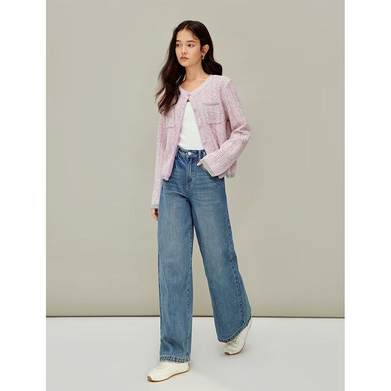 INMAN Women's Tweed-Style Metallic Knit Cardigan