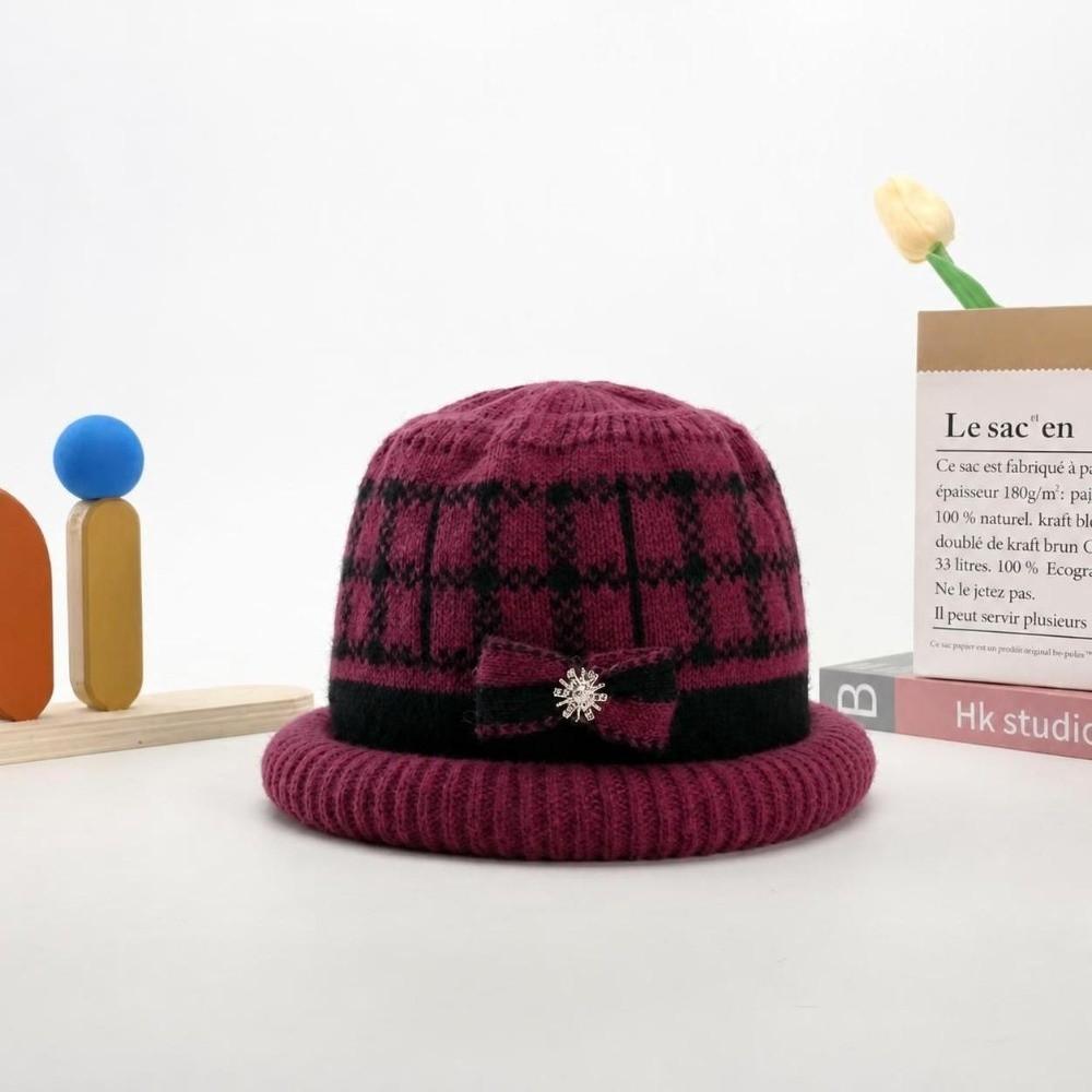 Thickened Knitted Woolen Hat Cold-proof Ear Protection Hat Fashion Dome Bow Bucket Cap Winter