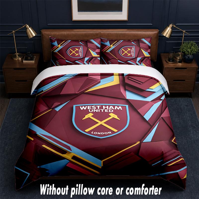 Set Biancheria da Letto West Ham United Football Design 1 Copripiumino + 2 Federe Morbido Traspirante Biancheria da Letto per la Casa