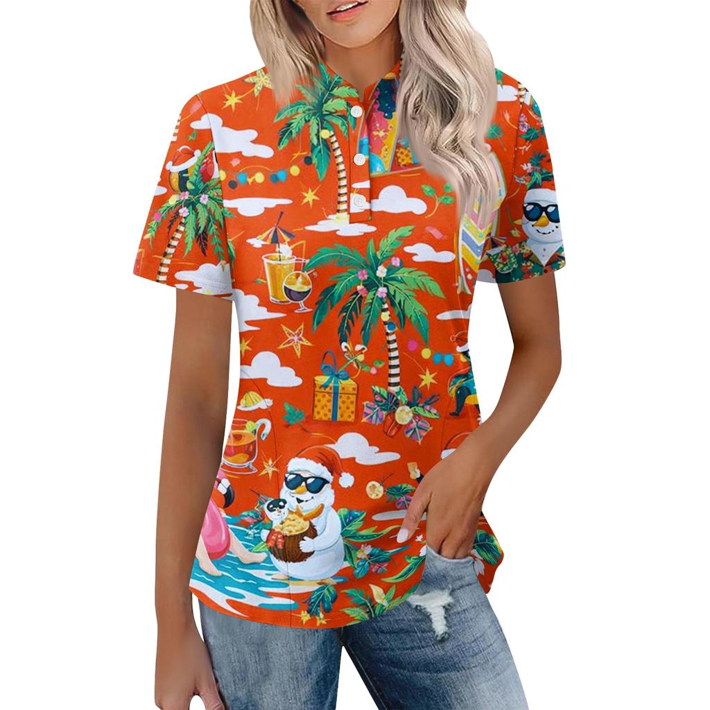 Women's Casual Polo Shirt Loose Fit Short Sleeve Top Button Placket Lightweight Breathable Fabric Summer Style