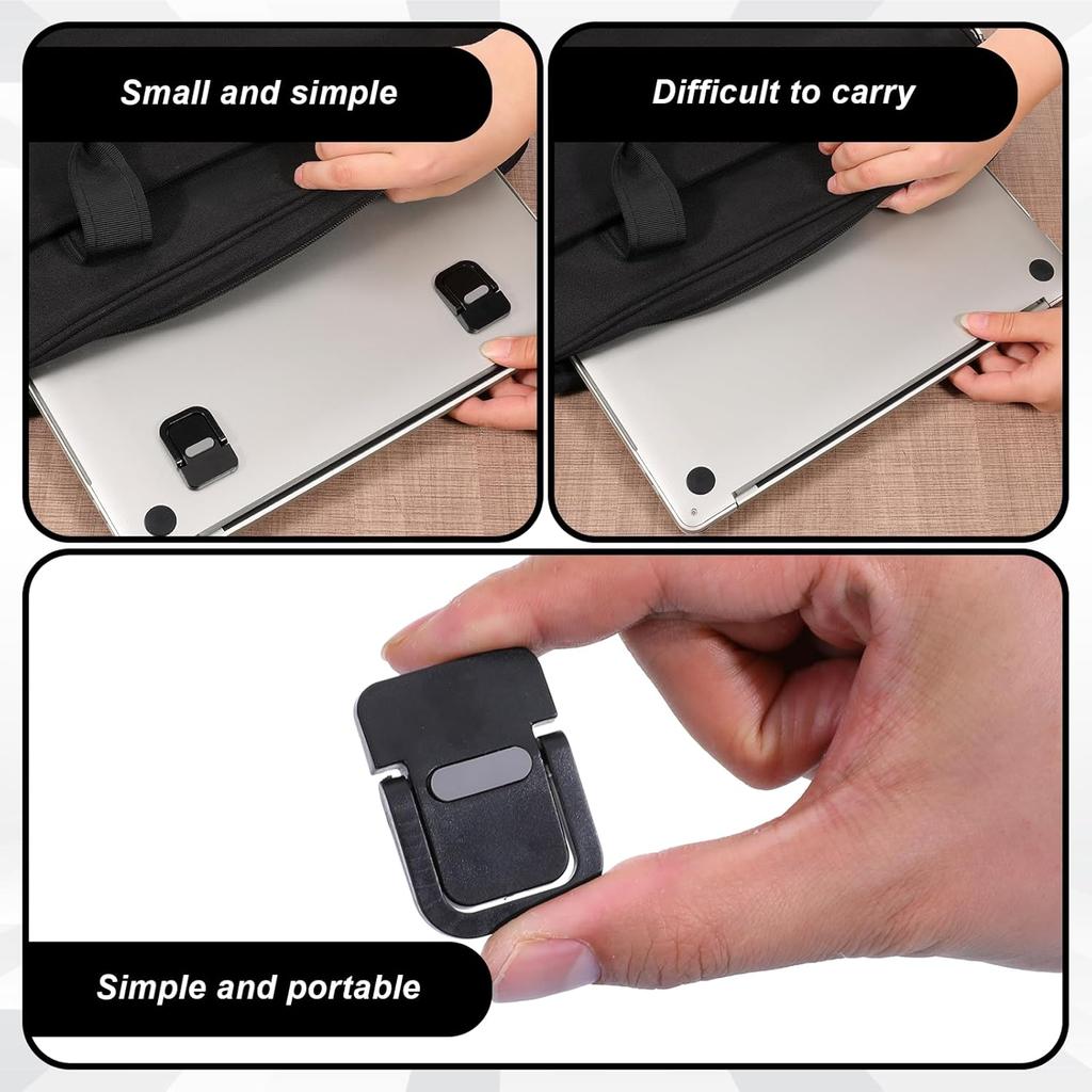 4PCS Portable Keyboard Riser, Aluminum Alloy Mini Foldable Laptop Stand Dual Angles Adjustable Computer Keyboard Lift for Desk Black Self-Adhesive