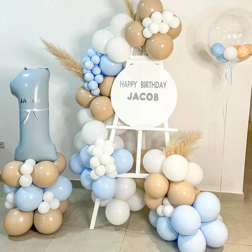 22pcs/set Baby Blue Series Latex Balloon Vintage Blue Foil Number Balloon For Boy's Birthday Party Anniversary Decoration Supply
