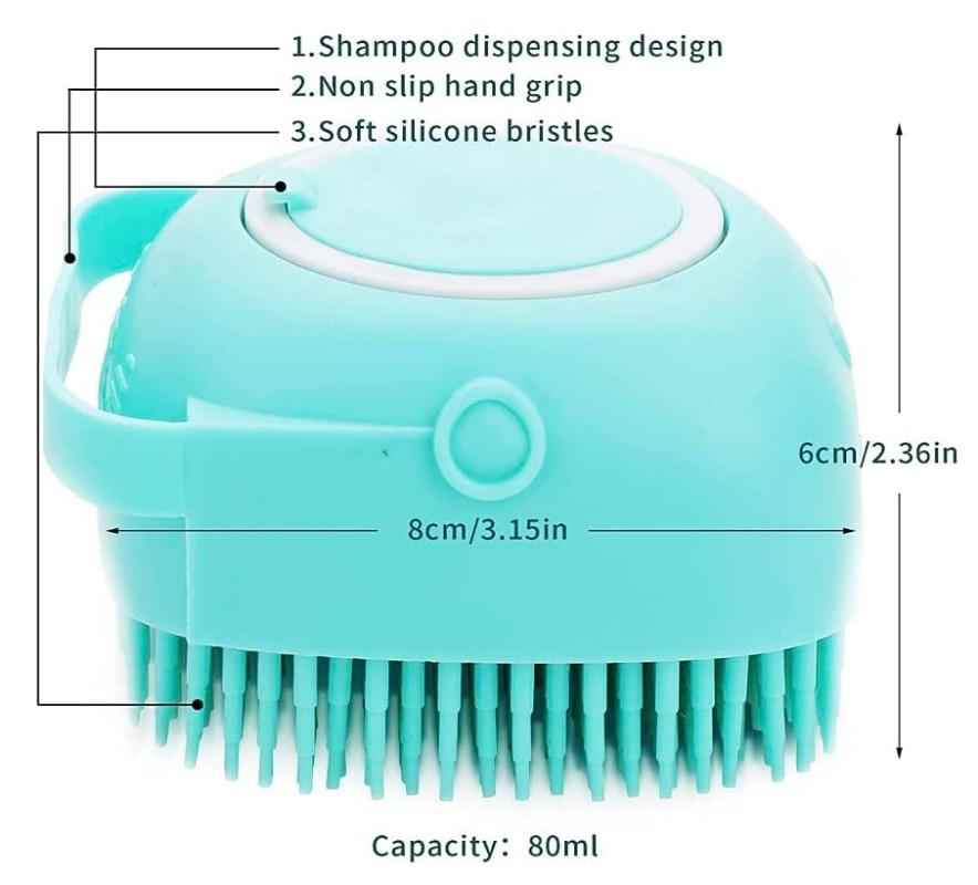 Dog Bathing Brush Pet Massage Brush Shampoo Dispenser Soft Silicone Brush Rubber Bristle for Dogs and Cats Shower Grooming Tool