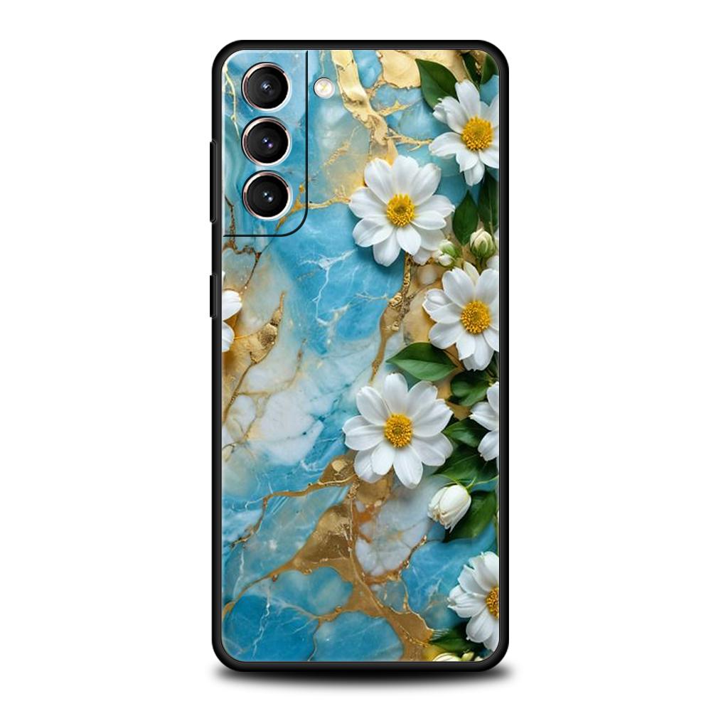 Flower Marble Phone Case For Samsung Galaxy S25 Edge S24 S23 S22 Ultra S20 S21 FE 5G S10 S9 Plus S10E Soft Cover