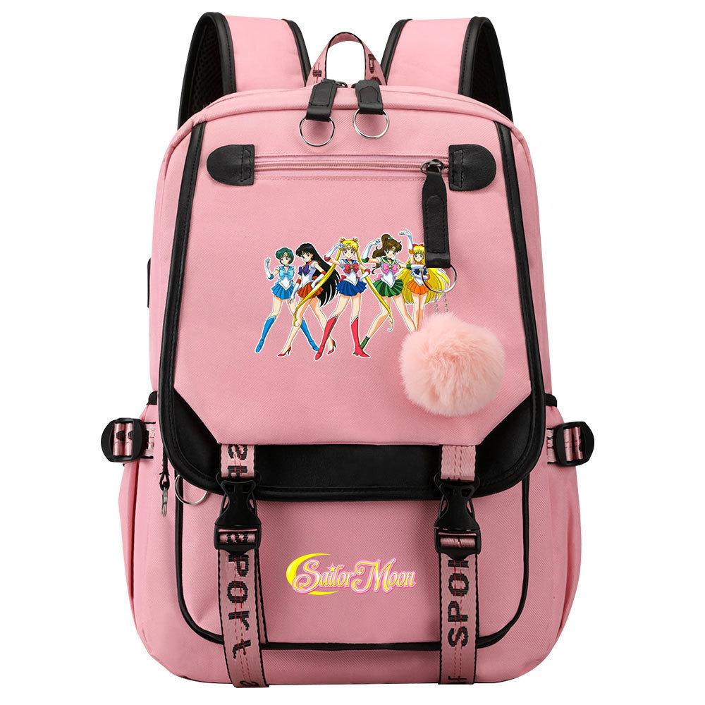 Neuer Anime Sailor Moon USB-Schulrucksack für Teenager, Damen- und Herrenmodell, Gurtband-Klapprucksack