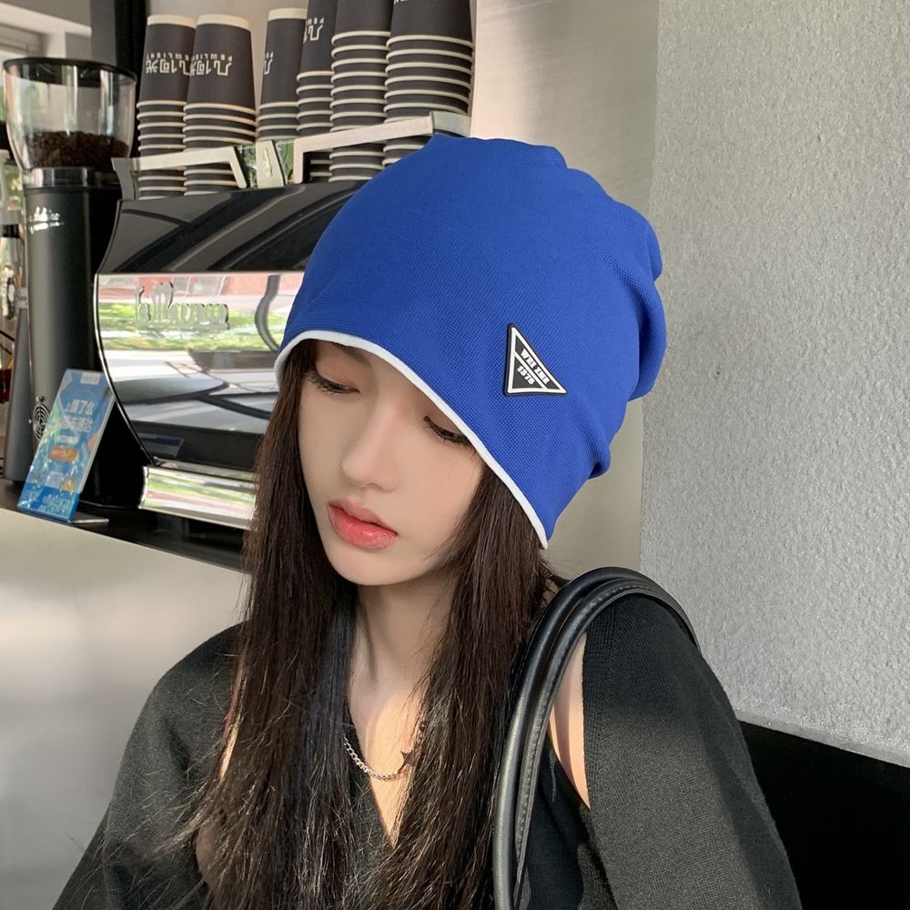 Label Autumn and Winter Solid Color Women Warm Cap Beanie Hat Korean Style Caps Knitted Hat