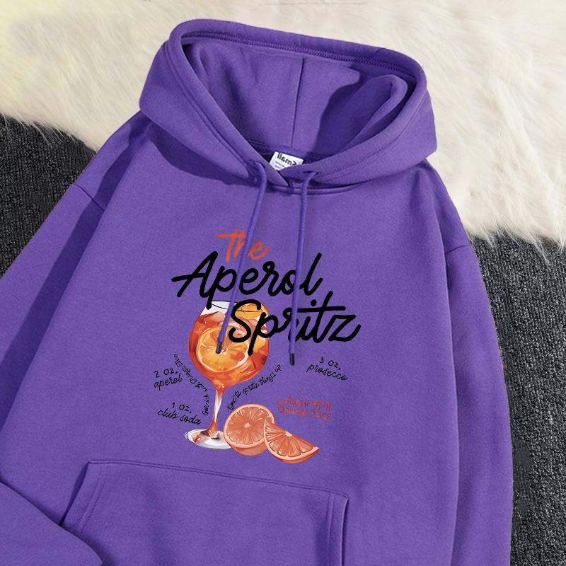 

Winter Womans Hoodie The Aperol Spritz Retro Cocktail Printing Sweatshirt Loose Pocket Warm Fleece Pullover Kawaii Sportswear 2XL