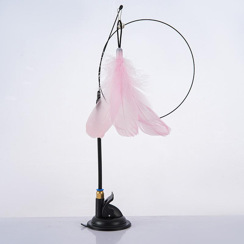 Cat Teaser Stick with Bell, Bite-Resistant Feather, Suction Cup, Self-Entertainment Toy