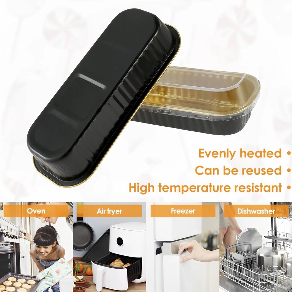 150Pcs Mini Cake Pans with Lids and Spoons 200ml Non-Stick Foil Baking Loaf Pans Rectangular Foil Bread Container for Kitchen