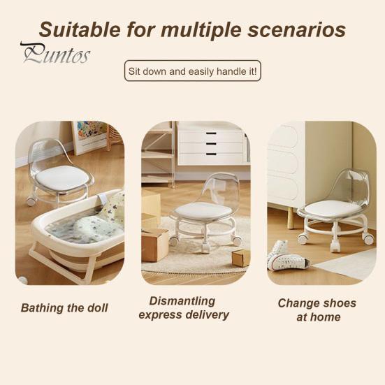 Low Rolling Stool with Backrest 360 Degrees Swivel Wheels Faux Leather Cushion Roller Seat Heavy Duty Rotating Mini Chair Seating Stool