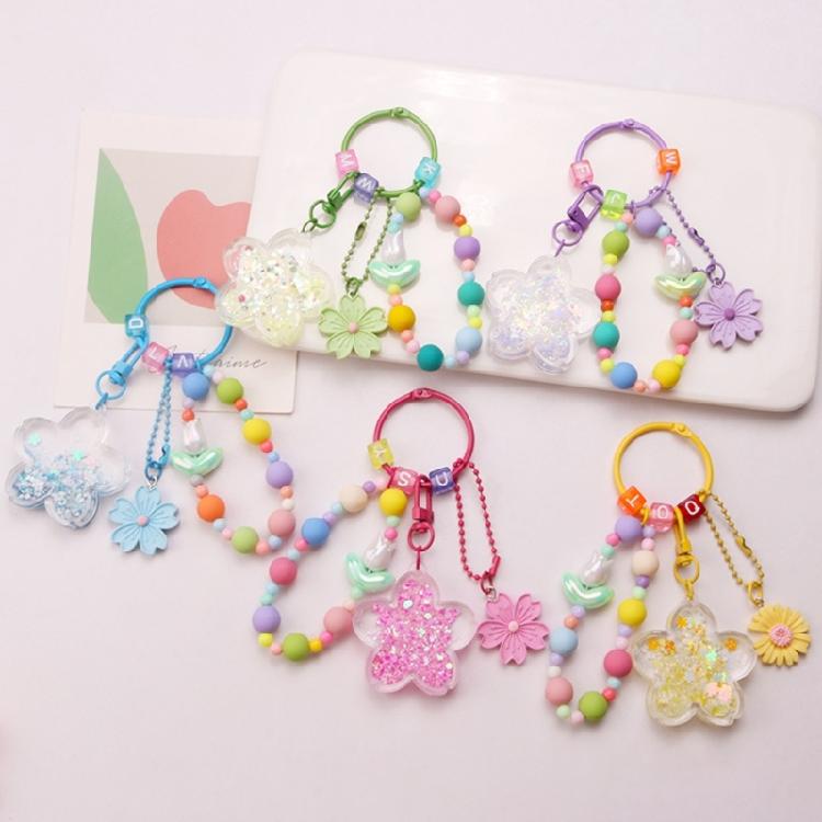 Cherry Blossoms Quicksand Keyring Women Girls DIY Bag Earphone Cover Pendants