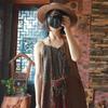 Retro Patchwork Lockeres Camisole-Kleid – Fallen Ancient Mud Design