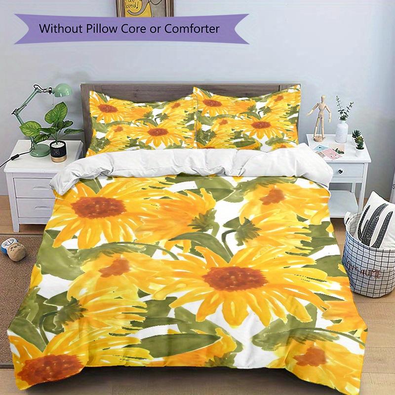 3pcs Sunflower Pattern Bedding Set, Ideal for Home Use, Suitable for Bedroom Decor (1*Duvet Cover + 1/2*Pillowcases, No Core) yy250821210