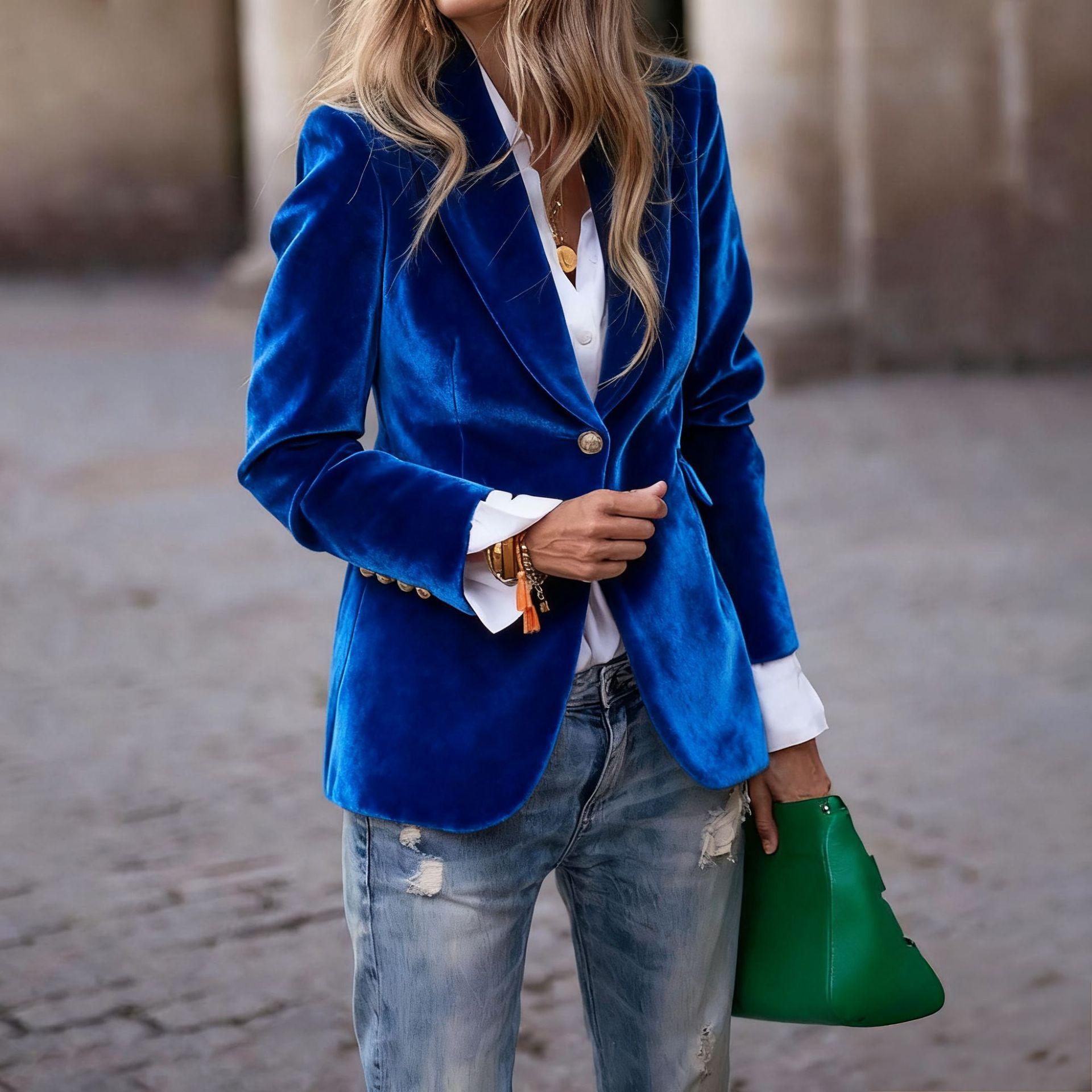 

Женский бархатный пиджак, мягкий на ощупь, приталенного кроя, темно-зеленый, формальный, повседневный, верхняя одежда XXL