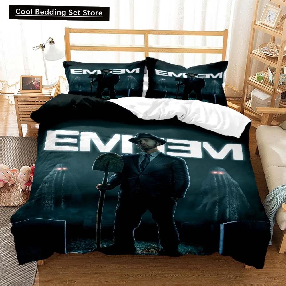 3D-print Hip Hop Eminem Sängkläder Dubbel Tvilling Kung Påslakan Täcke Örngott Pojkar Flickor Vuxna Sovrum