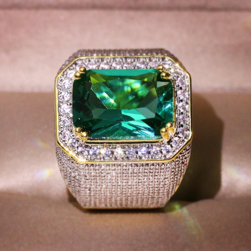Emerald Zircon Jewelry Ring - Fashionable Unisex European-American Design